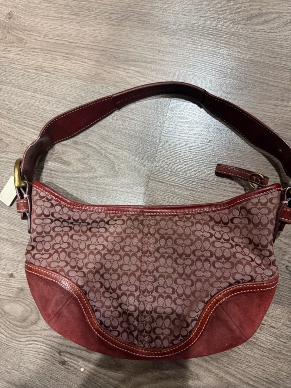 Coach Burgundy Signature Monogram Hobo Bag